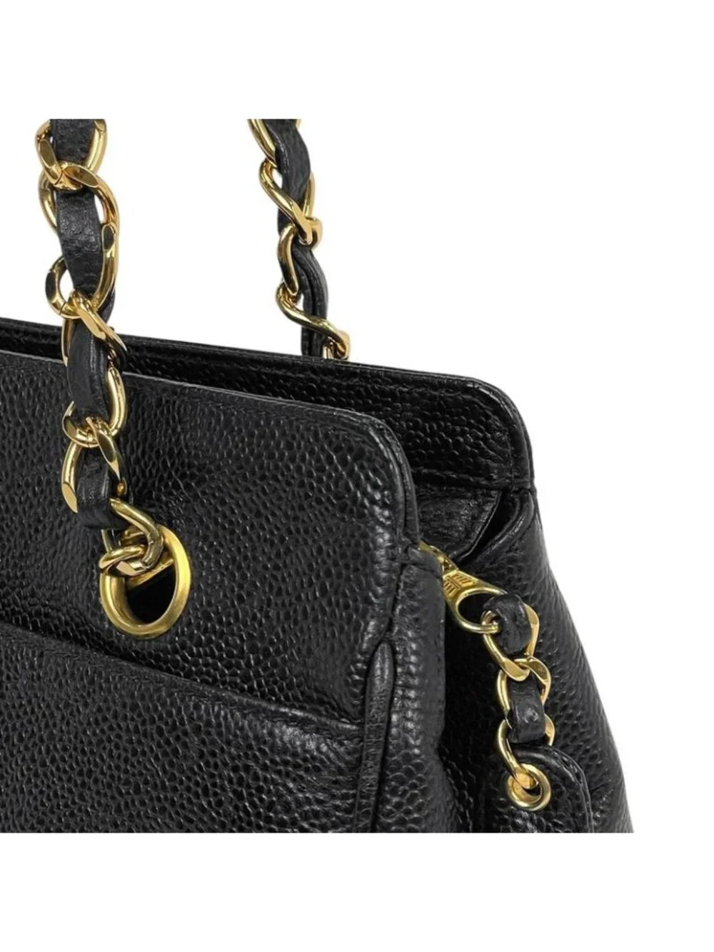 Chanel Logo Chain Tote Caviar Leather Black - Picture 7 of 14